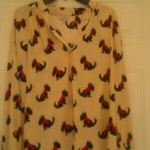 Tucker Scottie Dog Silk Blend Blouse Sz Med